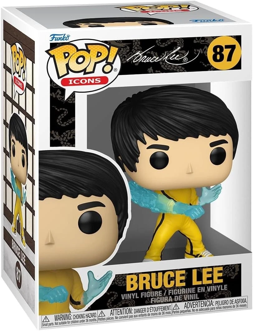 Funko Pop Icons Bruce Lee (Game of Death) Yellow Tracksuit Figure w/ Protector